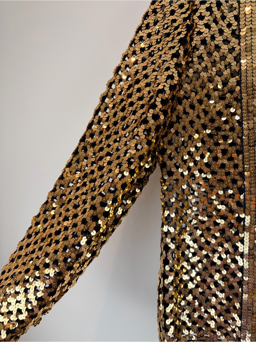 Vintage Three Flags Gold Sequin Open-Front Jacket Size Medium - Picture 3 of 7
